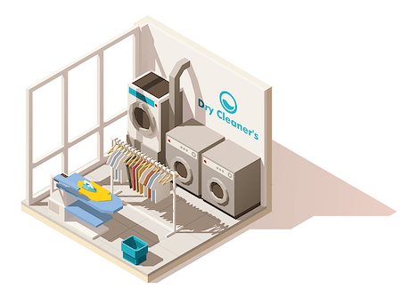 dry-cleaning - Vector isometric low poly commercial laundry cutaway icon. Includes dry cleaners washing machines, dryer, ironing board Stock Photo - Budget Royalty-Free & Subscription, Code: 400-08835323