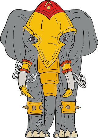 elephant chain - Drawing sketch style illustration of a war elephant with armor and chains viewed from front set on isolated white background. Foto de stock - Super Valor sin royalties y Suscripción, Código: 400-08835383