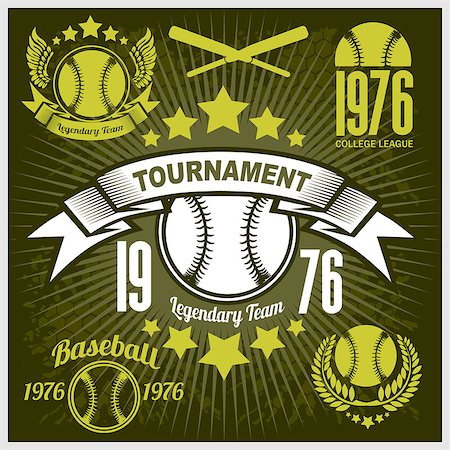 softball - Baseball tournament vector emblem for t-shirt on dark background Fotografie stock - Microstock e Abbonamento, Codice: 400-08835490