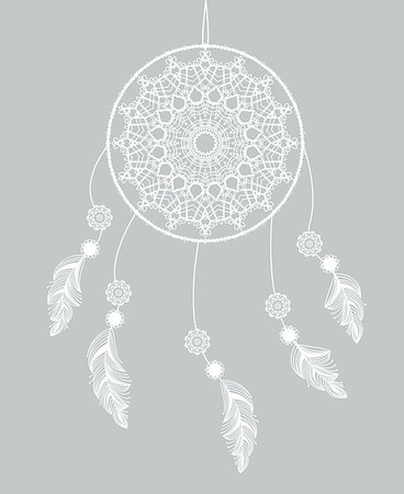 dream catchers - Vector dreamcatcher with feathers on a gray background Stock Photo - Budget Royalty-Free & Subscription, Code: 400-08835576