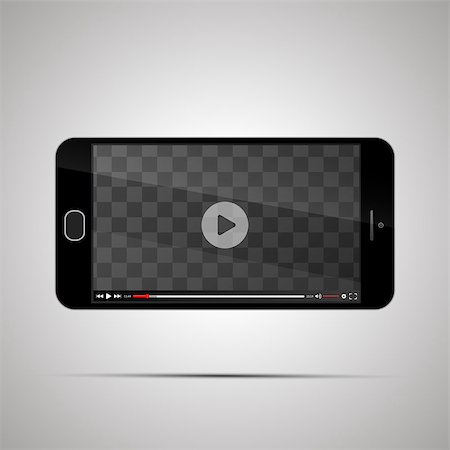 smart phone video - Mock up of realistic glossy smartphone with transparent place for horizontal video player on light background Stock Photo - Budget Royalty-Free & Subscription, Code: 400-08835633