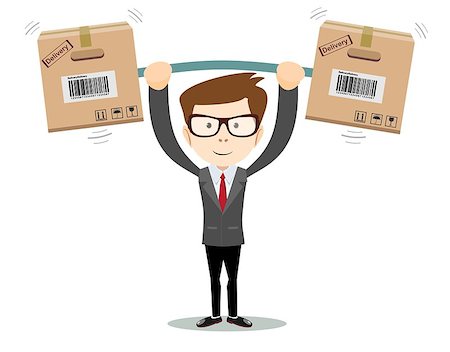personnage (personne) - delivery service man with box vector illustration isolated on white background. smiling cartoon businessman juggling with cardboard box. Stock Photo - Budget Royalty-Free & Subscription, Code: 400-08835713