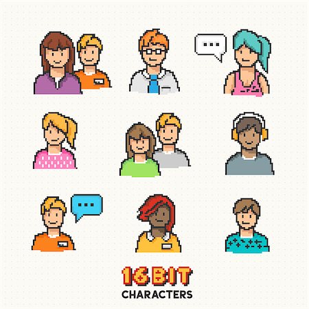 A collection of young adult characters in 16-bit graphics. Vector illustration Stock Photo - Budget Royalty-Free & Subscription, Code: 400-08835870