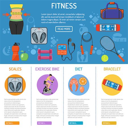 simsearch:400-07754604,k - Fitness and gym infographics with flat icons Scales, waistline and exercise bike. vector illustration Stock Photo - Budget Royalty-Free & Subscription, Code: 400-08836013
