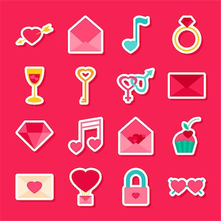 simsearch:400-07633517,k - Valentines Day Stickers. Vector Illustration. Collection of Love Holiday Symbols. Foto de stock - Royalty-Free Super Valor e Assinatura, Número: 400-08836099