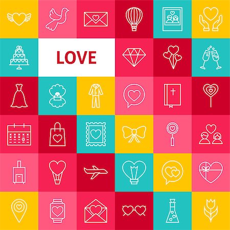 simsearch:400-08836108,k - Vector Line Love Icons. Thin Outline Valentine Day Symbols over Colorful Squares. Foto de stock - Super Valor sin royalties y Suscripción, Código: 400-08836101