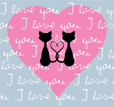 vector illustration of valentine card with cats and hearts Foto de stock - Super Valor sin royalties y Suscripción, Código: 400-08836310