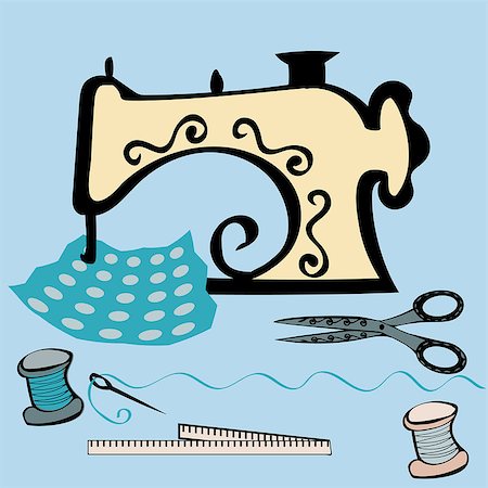 Sewing machine craft working table. Working with fabric. Seamstress at work. Tools needlework Stock Photo - Budget Royalty-Free & Subscription, Code: 400-08836420