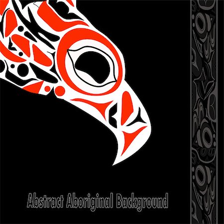 totem bird indigenous art stylization on black background with native ornament Photographie de stock - Aubaine LD & Abonnement, Code: 400-08836440