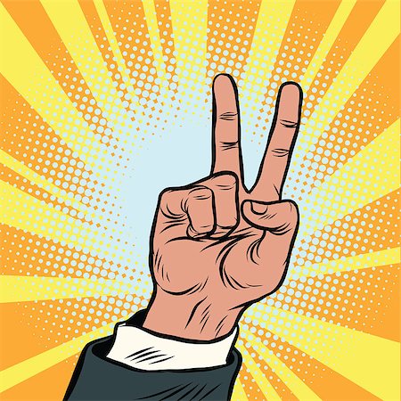 The hand gesture of victory. Pop art vintage retro cartoon illustration vector Stock Photo - Budget Royalty-Free & Subscription, Code: 400-08836525