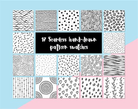 simsearch:400-07918887,k - 17 seamless hand-drawn pattern swatches, vector set Stock Photo - Budget Royalty-Free & Subscription, Code: 400-08836537