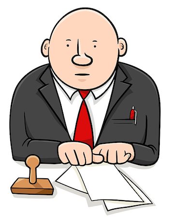 Cartoon Illustration of Official or Clerk Character with Documents and Stamp Stock Photo - Budget Royalty-Free & Subscription, Code: 400-08836548