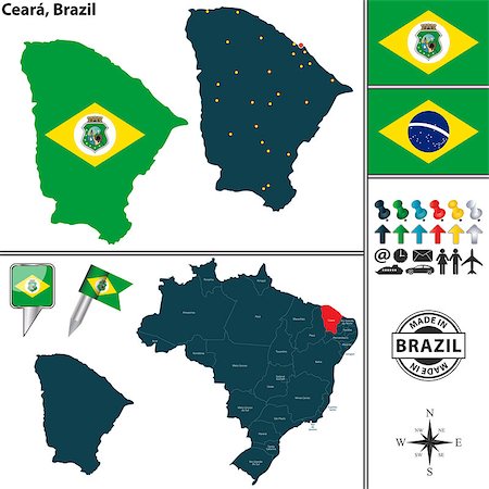 simsearch:400-08836646,k - Vector map of region of Ceara with flags and location on Brazilian map Stock Photo - Budget Royalty-Free & Subscription, Code: 400-08836644