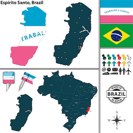 simsearch:400-08836646,k - Vector map of region of Espirito Santo with flags and location on Brazilian map Stock Photo - Budget Royalty-Free & Subscription, Code: 400-08836645