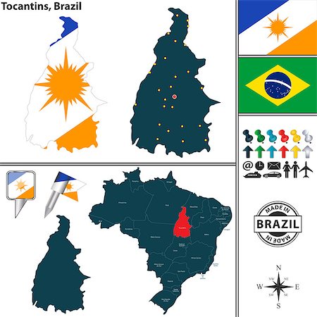simsearch:400-07624848,k - Vector map of region of Tocantins with flags and location on Brazilian map Foto de stock - Royalty-Free Super Valor e Assinatura, Número: 400-08836667