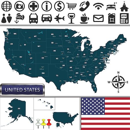 simsearch:400-08343837,k - Vector map of United States with named states and capitals of each regions Foto de stock - Super Valor sin royalties y Suscripción, Código: 400-08836668