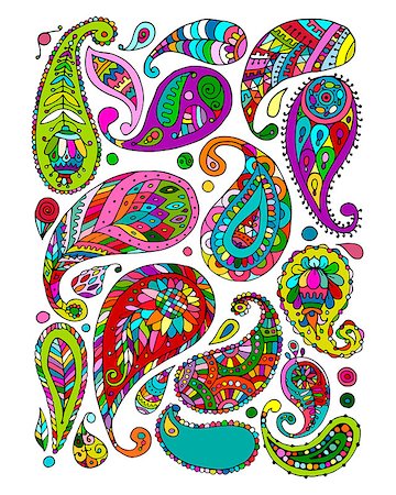 flowers sketch for coloring - Paisley ornament set, sketch for your design. Vector illustration Stock Photo - Budget Royalty-Free & Subscription, Code: 400-08836686