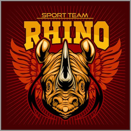 simsearch:400-04455503,k - Rhino head and wings on dark background - athletic design complete with rhinoceros mascot vector illustration Stock Photo - Budget Royalty-Free & Subscription, Code: 400-08836905