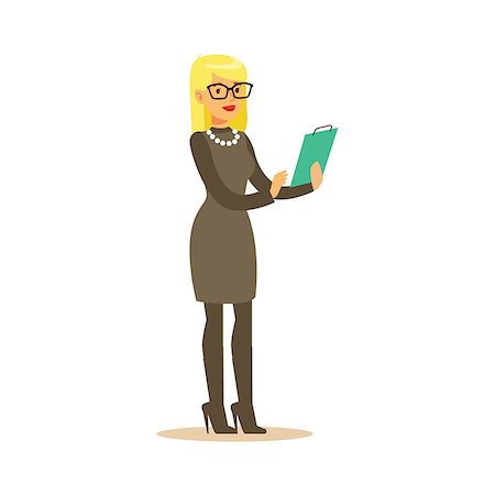 Businesswoman With Clipboard, Business Office Employee In Official Dress Code Clothing Busy At Work Smiling Cartoon Characters. Part Of Marketing And Management Series Of Vector Illustrations. Stock Photo - Budget Royalty-Free & Subscription, Code: 400-08836907