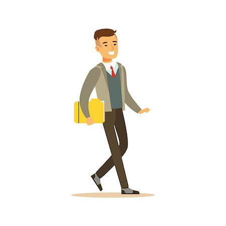 Businessman Walking Fith Folder, Business Office Employee In Official Dress Code Clothing Busy At Work Smiling Cartoon Characters. Part Of Marketing And Management Series Of Vector Illustrations. Stock Photo - Budget Royalty-Free & Subscription, Code: 400-08836914