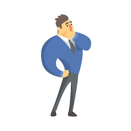 simsearch:400-04199603,k - Doubtful Businessman Top Manager In A Suit, Office Job Situation Illustration. Funny Male Character Working In Business Financial Sphere Flat Cartoon Character. Stock Photo - Budget Royalty-Free & Subscription, Code: 400-08836919