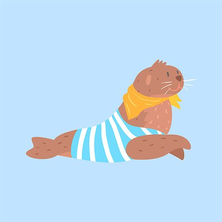 simsearch:400-08835139,k - Seal In Sailor Shirt And Scarf, Arctic Animal Dressed In Winter Human Clothes Cartoon Character. Cold Region Fauna And Warm Clothing Funky Vector Illustration. Stock Photo - Budget Royalty-Free & Subscription, Code: 400-08836938