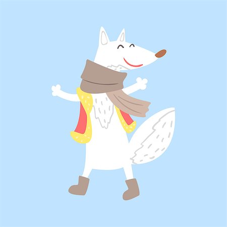 simsearch:400-08835139,k - Polar White Fox In Vest And Scarf, Arctic Animal Dressed In Winter Human Clothes Cartoon Character. Cold Region Fauna And Warm Clothing Funky Vector Illustration. Stock Photo - Budget Royalty-Free & Subscription, Code: 400-08836941
