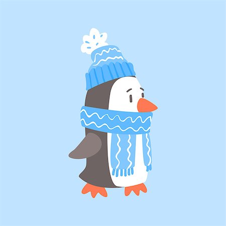 simsearch:400-08507283,k - Penguin In Blue Scarf And Hat, Arctic Animal Dressed In Winter Human Clothes Cartoon Character. Cold Region Fauna And Warm Clothing Funky Vector Illustration. Fotografie stock - Microstock e Abbonamento, Codice: 400-08836942