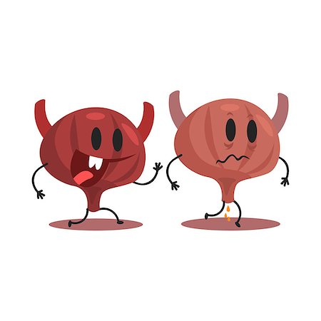 Bladder Human Internal Organ Healthy Vs Unhealthy, Medical Anatomic Funny Cartoon Character Pair In Comparison Happy Against Sick And Damaged. Vector Illustration Humanized Anatomic Elements. Photographie de stock - Aubaine LD & Abonnement, Code: 400-08837004