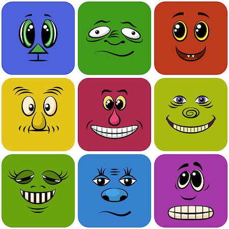 simsearch:400-05744065,k - Set of Smileys, Monsters, Funny Cartoon Characters, Different Faces in Colorful Squares, Elements for Your Design, Prints and Banners, Isolated on White Background. Vector. Stock Photo - Budget Royalty-Free & Subscription, Code: 400-08837468