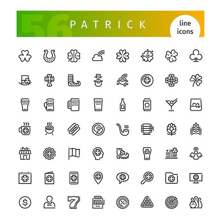 simsearch:400-04167000,k - Set of 56 St Patricks day line icons suitable for your festive projects. Brasserie theme. Isolated on white background. Clipping paths included. Foto de stock - Super Valor sin royalties y Suscripción, Código: 400-08837497