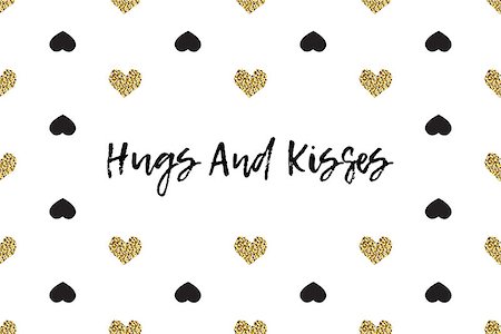 simsearch:400-09089937,k - Valentine greeting card with text, black and gold hearts. Inscription - Hugs And Kisses Stock Photo - Budget Royalty-Free & Subscription, Code: 400-08837582