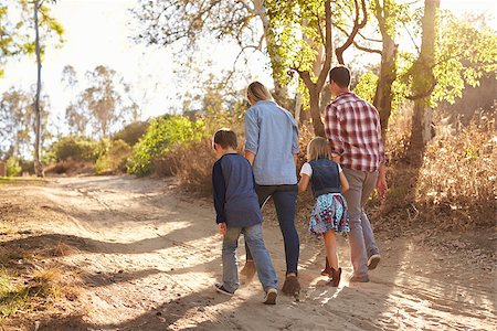 father and son trekking - Young white family walking on a path in sunlight, back view Stock Photo - Budget Royalty-Free & Subscription, Code: 400-08839679