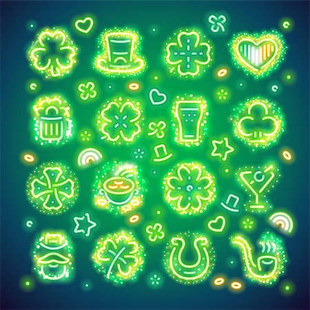 Set of glowing St. Patricks day symbols with vibrant sparkles makes it quick and easy to customize your holiday projects. Used vector brushes included. Stock Photo - Budget Royalty-Free & Subscription, Code: 400-08839766