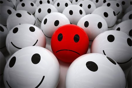 3D Rendering red ball with sad face among so many white smiling balls. happy team support their sad leader Stock Photo - Budget Royalty-Free & Subscription, Code: 400-08830878