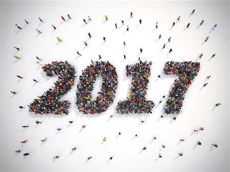Crowd of people that form the year 2017. Happy new year concept.  3D Rendering Stock Photo - Budget Royalty-Free & Subscription, Code: 400-08831895