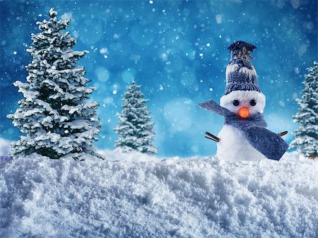 Cute Snowman with hat and scarf wishes merry christmas on the snow Foto de stock - Super Valor sin royalties y Suscripción, Código: 400-08831899