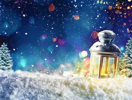 Xmas decoration background with lantern on snow Stock Photo - Budget Royalty-Free & Subscription, Code: 400-08832004