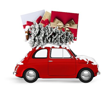 Christmas tree and presents on the roof of a car. Xmas holiday travel concept. . 3D rendering Stock Photo - Budget Royalty-Free & Subscription, Code: 400-08832009