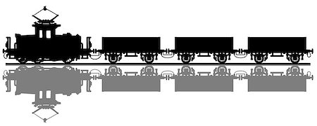 Hand drawing of a black silhouette of a vintage electric cargo train with a gray shadow Stock Photo - Budget Royalty-Free & Subscription, Code: 400-08833100