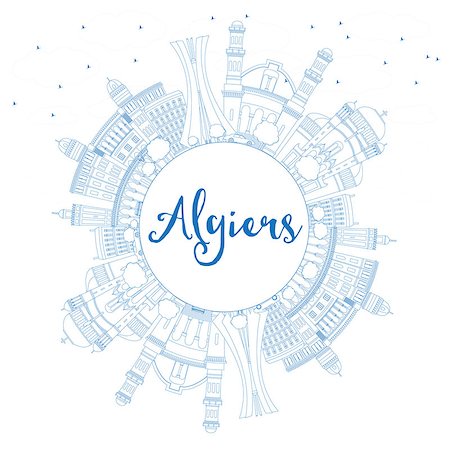 Outline Algiers Skyline with Blue Buildings and Copy Space. Vector Illustration. Business Travel and Tourism Concept with Historic Architecture. Image for Presentation Banner Placard and Web Site. Foto de stock - Super Valor sin royalties y Suscripción, Código: 400-08833121