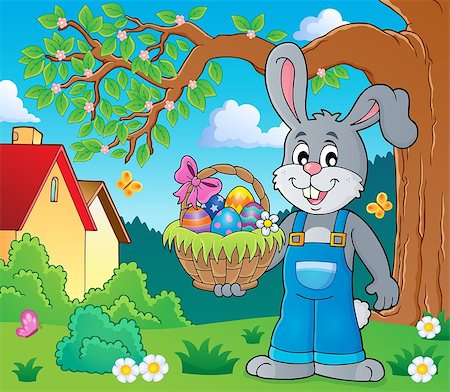 simsearch:400-09098381,k - Bunny holding Easter basket theme 2 - eps10 vector illustration. Stock Photo - Budget Royalty-Free & Subscription, Code: 400-08833377