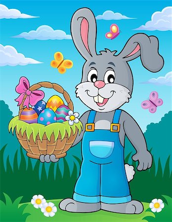 simsearch:400-09098381,k - Bunny holding Easter basket theme 3 - eps10 vector illustration. Stock Photo - Budget Royalty-Free & Subscription, Code: 400-08833378