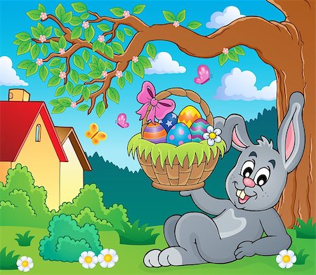 simsearch:400-09098381,k - Bunny holding Easter basket theme 6 - eps10 vector illustration. Stock Photo - Budget Royalty-Free & Subscription, Code: 400-08833380