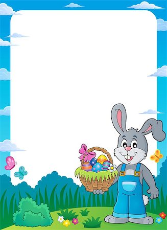 simsearch:400-09098381,k - Frame with bunny holding Easter basket - eps10 vector illustration. Stock Photo - Budget Royalty-Free & Subscription, Code: 400-08833393