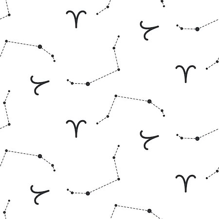 Aries constellation seamless vector pattern. Zodiac symbol black and white background. Stock Photo - Budget Royalty-Free & Subscription, Code: 400-08833543
