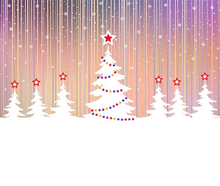 Christmas tree with star and garlands. Winter fantasy forest. Polar lights Stock Photo - Budget Royalty-Free & Subscription, Code: 400-08833626