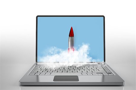 simsearch:400-09112433,k - Small rocket flying from the screen of a laptop. Startup working enterprise concept. mixed media Stockbilder - Microstock & Abonnement, Bildnummer: 400-08833710