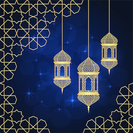 Ramadan greeting card on blue background. Vector illustration. Ramadan Kareem means Ramadan is generous. Foto de stock - Super Valor sin royalties y Suscripción, Código: 400-08833849