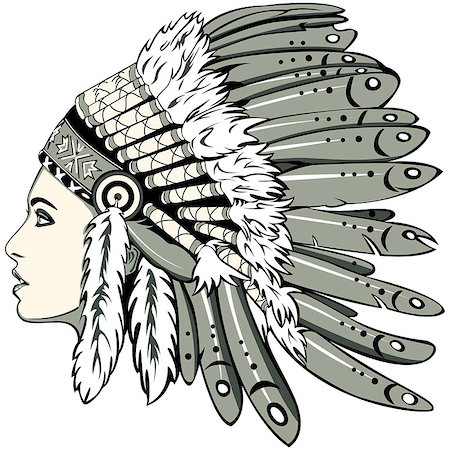 Vector of beautiful girl with traditional chief headdress of American Indian. Boho style. Foto de stock - Super Valor sin royalties y Suscripción, Código: 400-08833938